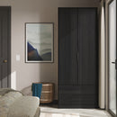 Fluted 2 Drawer Double Wardrobe in Black Ash - Ready Assembled
