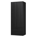 Fluted 2 Drawer Double Wardrobe in Black Ash - Ready Assembled