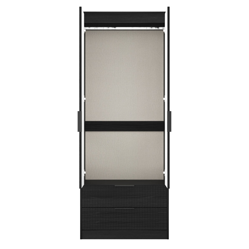 Fluted 2 Drawer Double Wardrobe in Black Ash - Ready Assembled