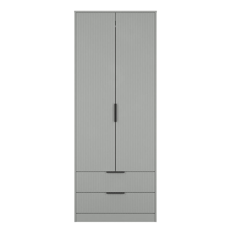 Fluted 2 Drawer Double Wardrobe in Dusk Grey - Ready Assembled