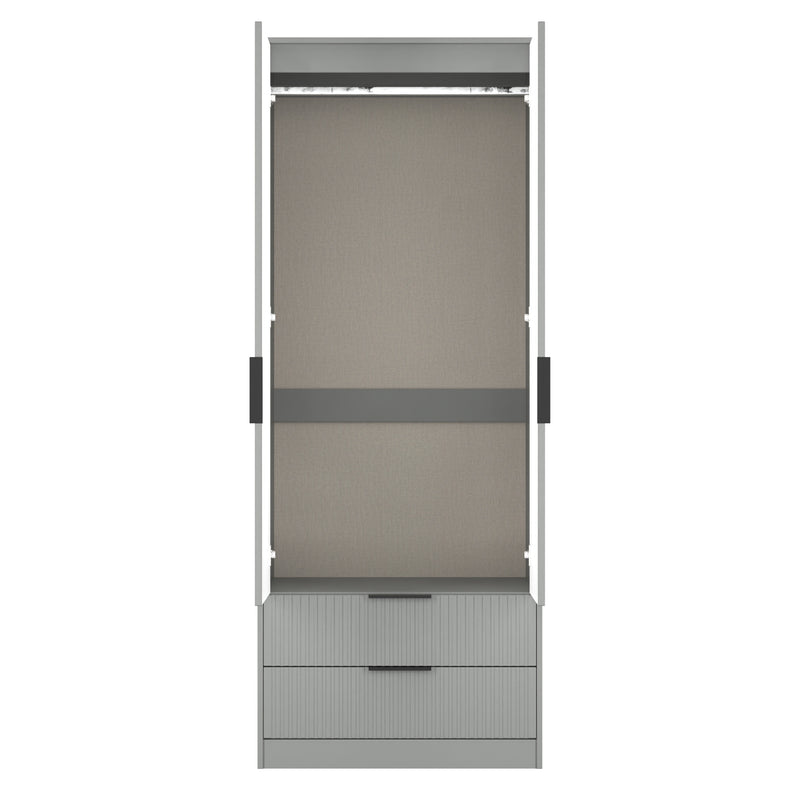 Fluted 2 Drawer Double Wardrobe in Dusk Grey - Ready Assembled