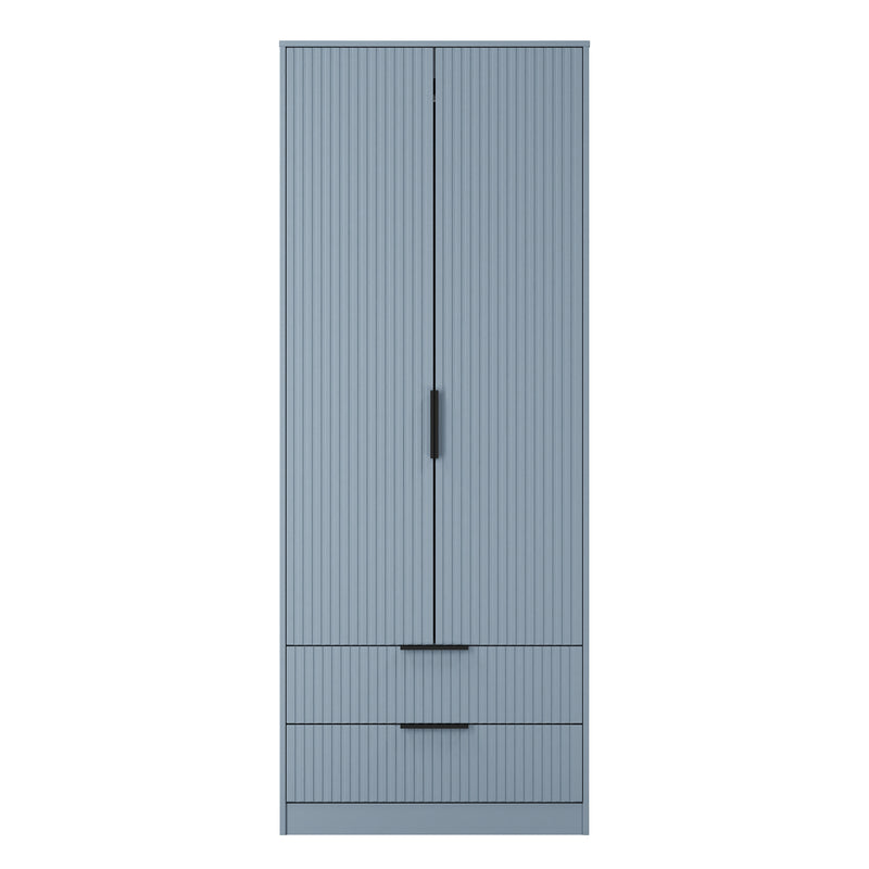 Fluted 2 Drawer Double Wardrobe in Denim Blue - Ready Assembled