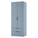 Fluted 2 Drawer Double Wardrobe in Denim Blue - Ready Assembled