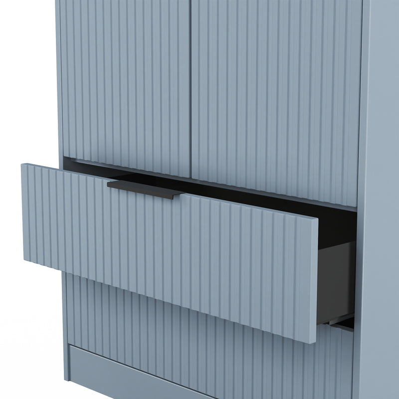Fluted 2 Drawer Double Wardrobe in Denim Blue - Ready Assembled