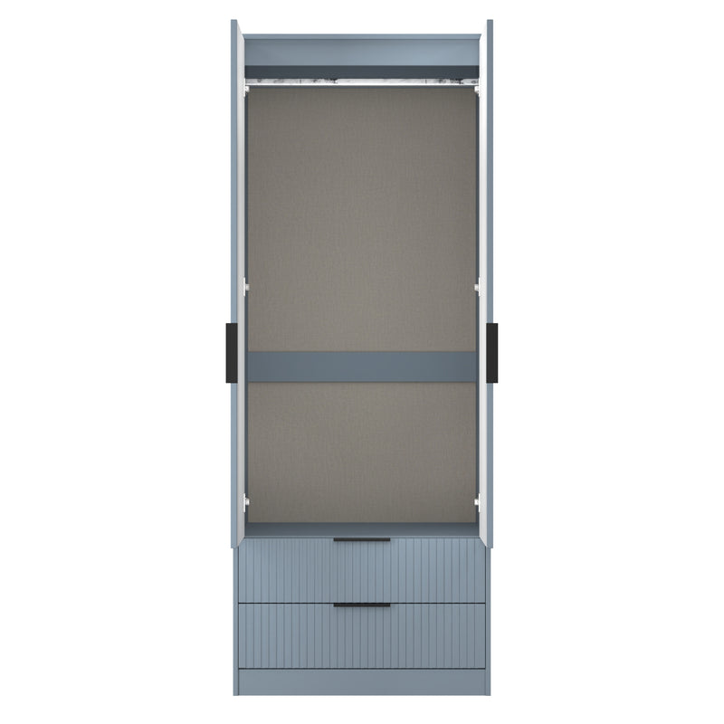 Fluted 2 Drawer Double Wardrobe in Denim Blue - Ready Assembled