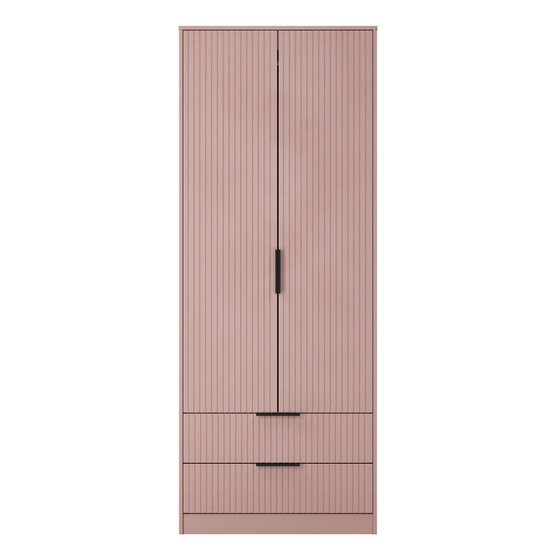 Fluted 2 Drawer Double Wardrobe in Kobe Pink - Ready Assembled
