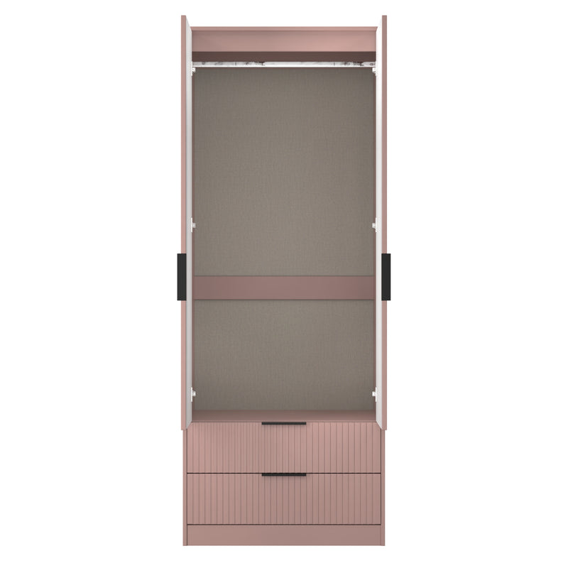 Fluted 2 Drawer Double Wardrobe in Kobe Pink - Ready Assembled