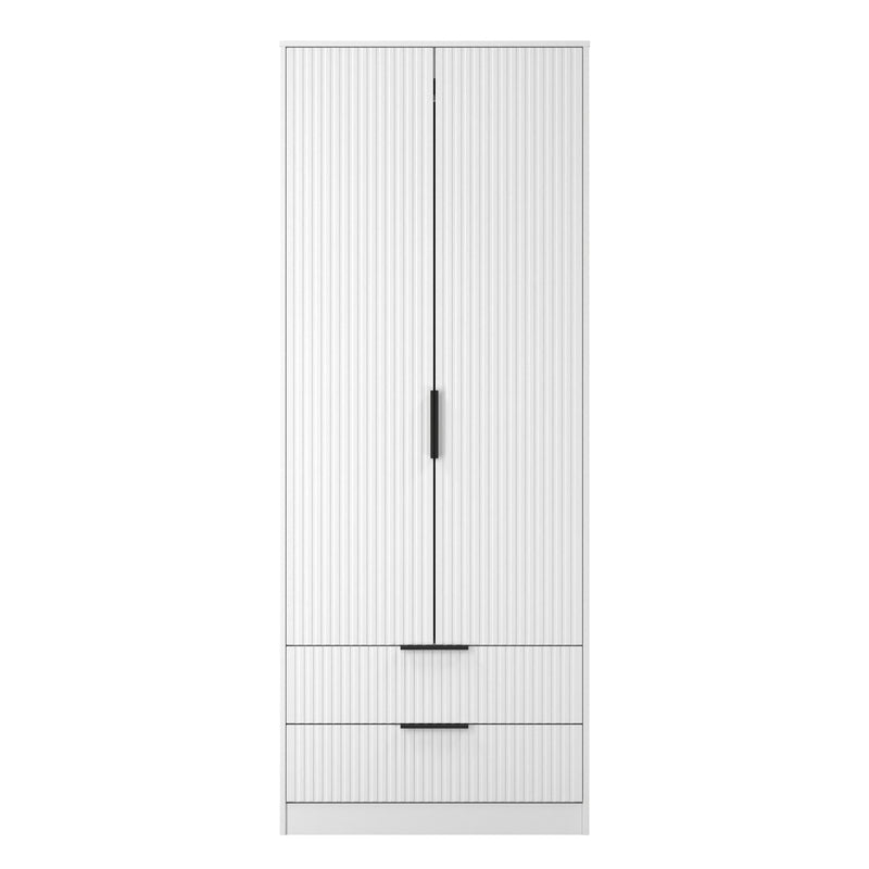 Fluted 2 Drawer Double Wardrobe in White Matt - Ready Assembled