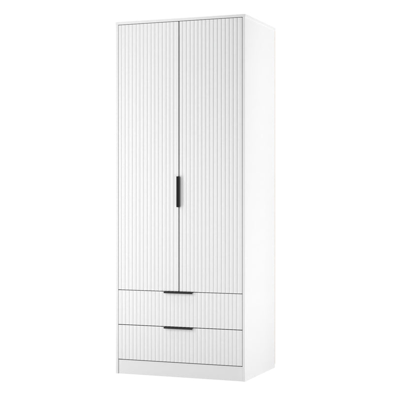 Fluted 2 Drawer Double Wardrobe in White Matt - Ready Assembled