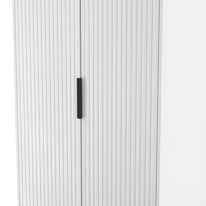 Fluted 2 Drawer Double Wardrobe in White Matt - Ready Assembled