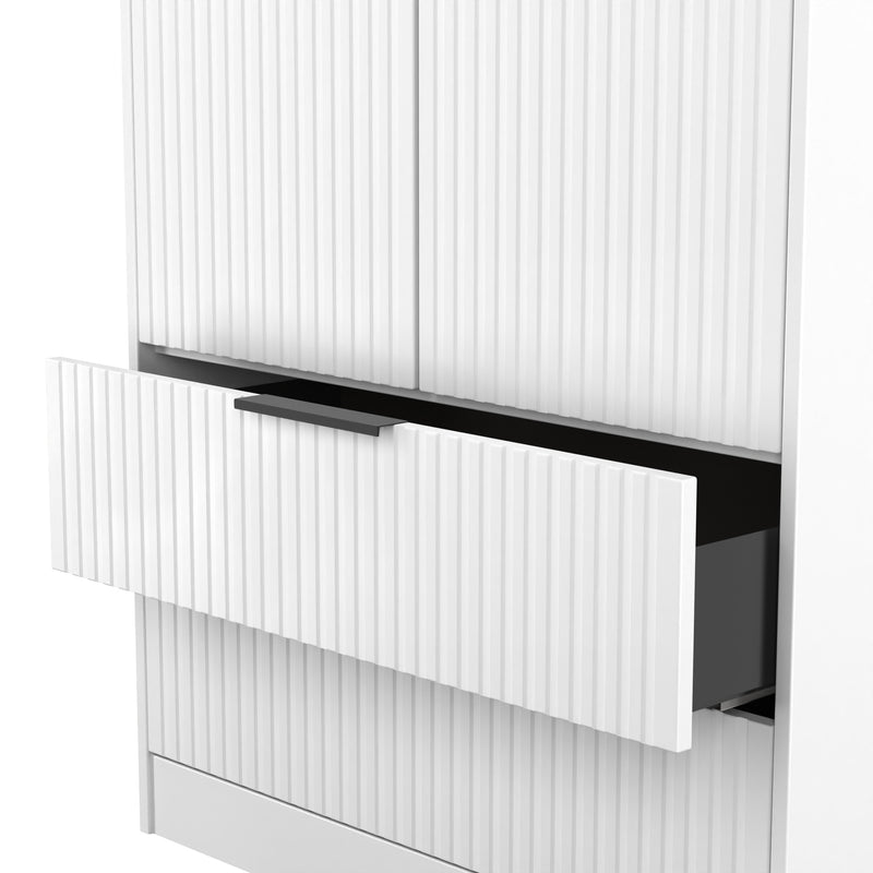 Fluted 2 Drawer Double Wardrobe in White Matt - Ready Assembled