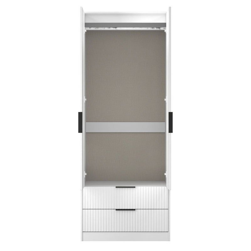 Fluted 2 Drawer Double Wardrobe in White Matt - Ready Assembled