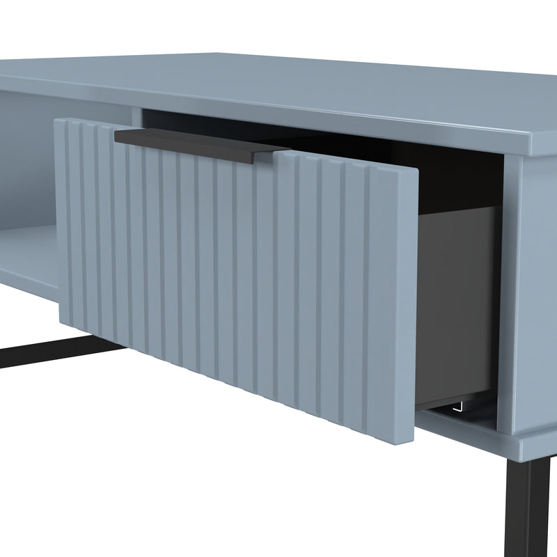 Fluted 1 Drawer Coffee Table in Denim Blue - Ready Assembled