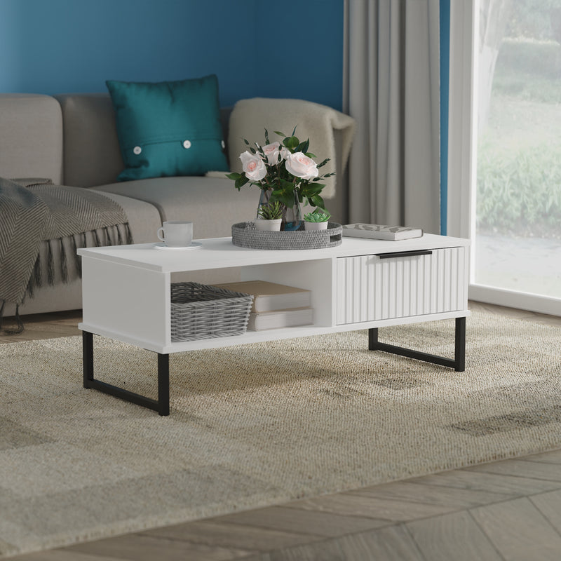 Fluted 1 Drawer Coffee Table in White Matt - Ready Assembled