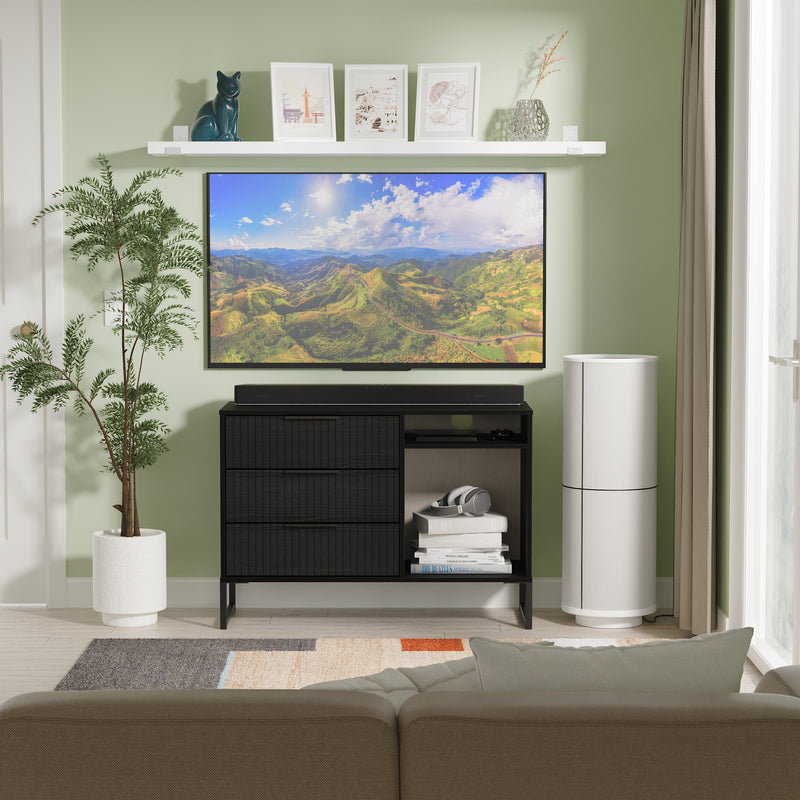 Fluted 3 Drawer TV Unit in Black Ash - Ready Assembled