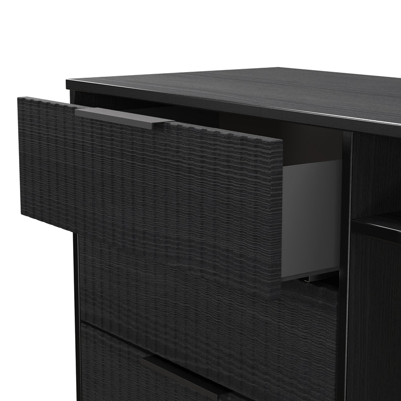 Fluted 3 Drawer TV Unit in Black Ash - Ready Assembled