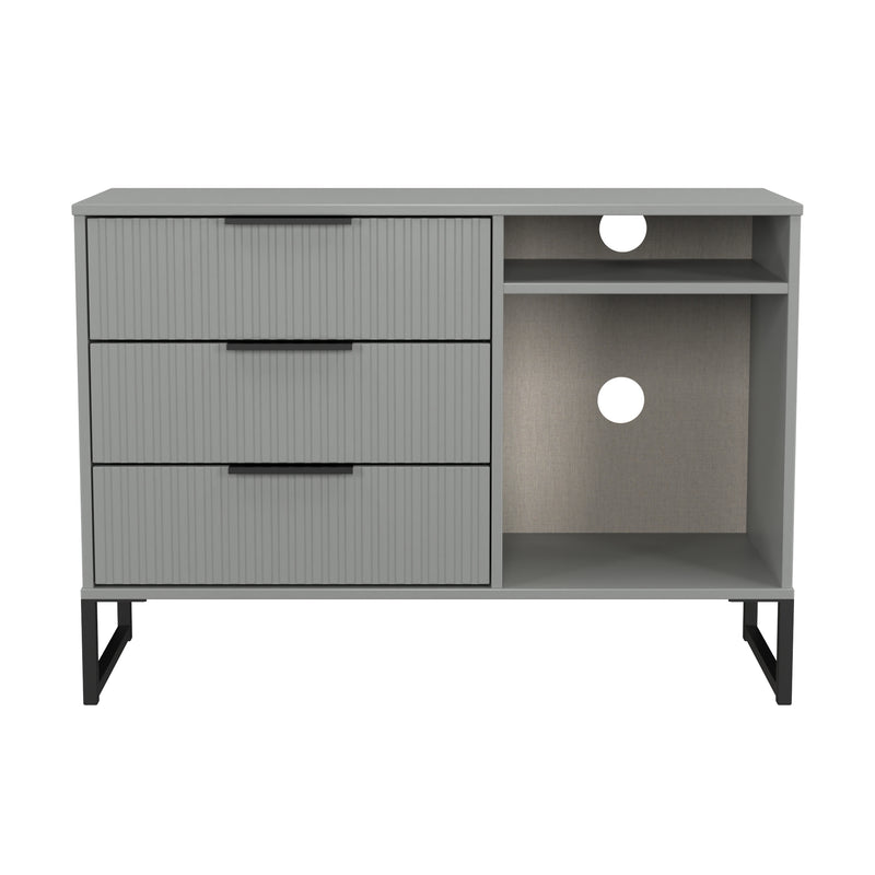 Fluted 3 Drawer TV Unit in Dusk Grey - Ready Assembled