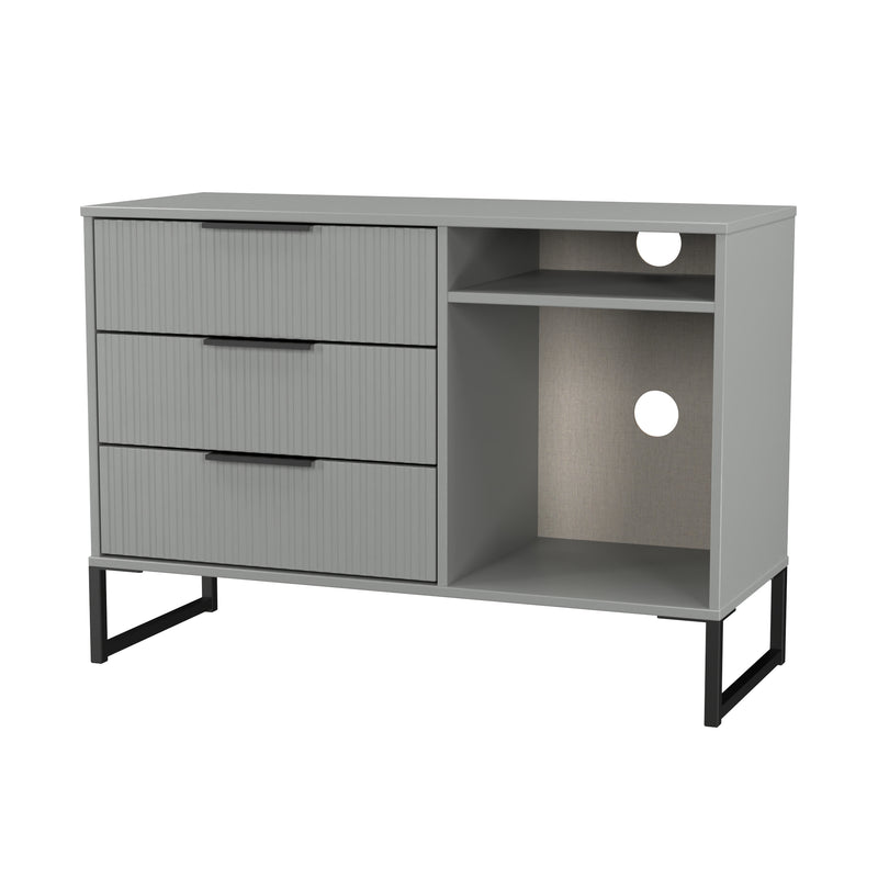 Fluted 3 Drawer TV Unit in Dusk Grey - Ready Assembled