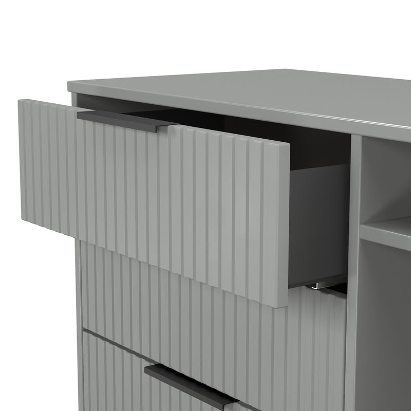 Fluted 3 Drawer TV Unit in Dusk Grey - Ready Assembled