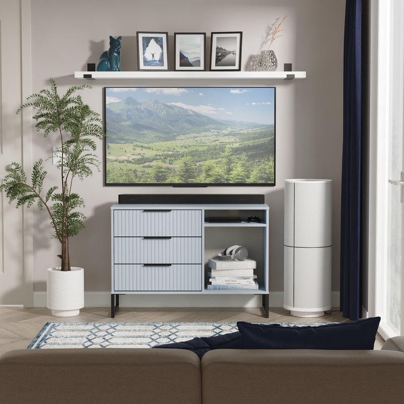 Fluted 3 Drawer TV Unit in Denim Blue - Ready Assembled
