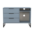 Fluted 3 Drawer TV Unit in Denim Blue - Ready Assembled