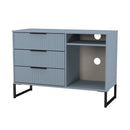 Fluted 3 Drawer TV Unit in Denim Blue - Ready Assembled