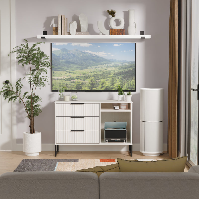 Fluted 3 Drawer TV Unit in Kashmir Matt - Ready Assembled