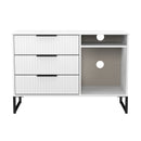 Fluted 3 Drawer TV Unit in White Matt - Ready Assembled