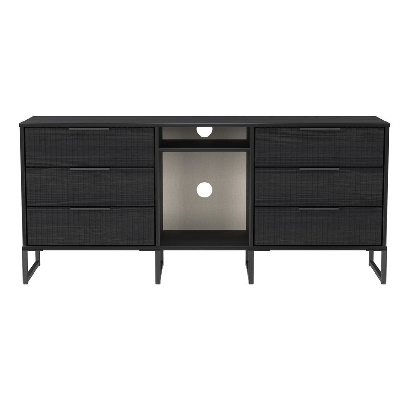 Fluted 6 Drawer Sideboard in Black Ash - Ready Assembled