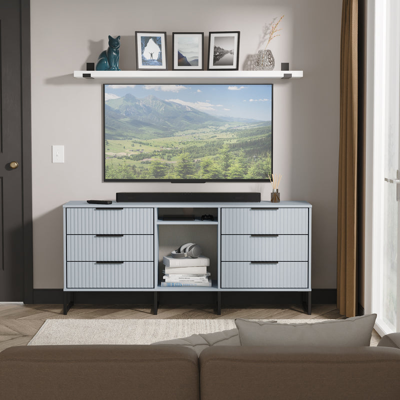 Fluted 6 Drawer Sideboard in Denim Blue - Ready Assembled