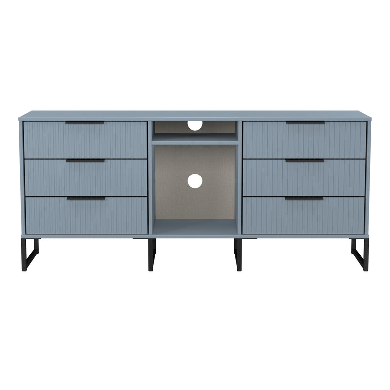 Fluted 6 Drawer Sideboard in Denim Blue - Ready Assembled