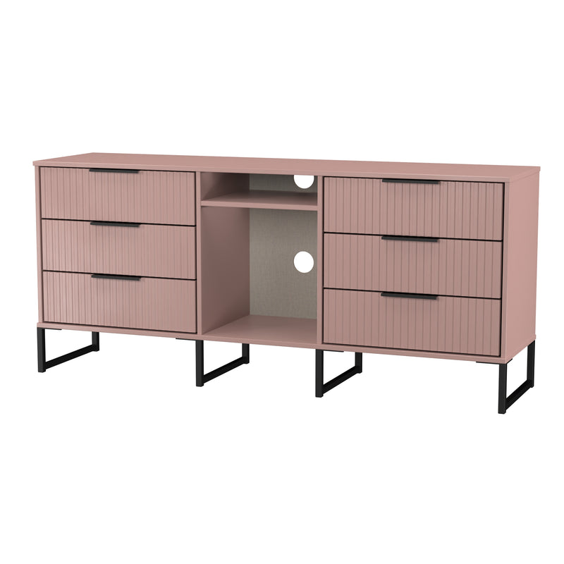 Fluted 6 Drawer Sideboard in Kobe Pink - Ready Assembled