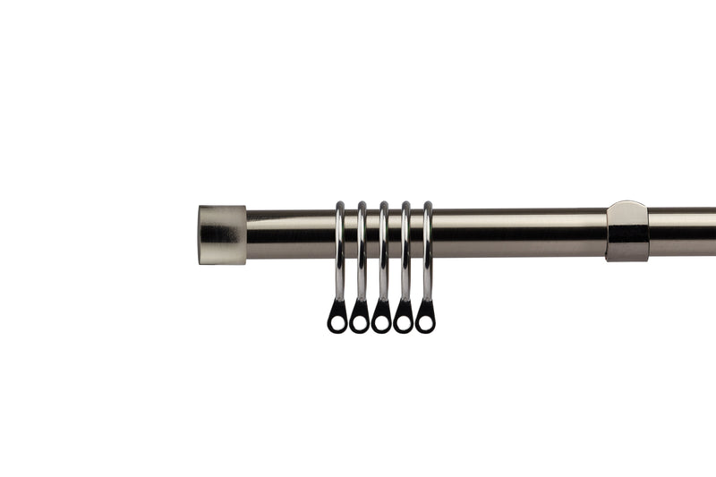 Full Stop - Extendable Curtain Pole with rings and pair of end finials in Black Silk