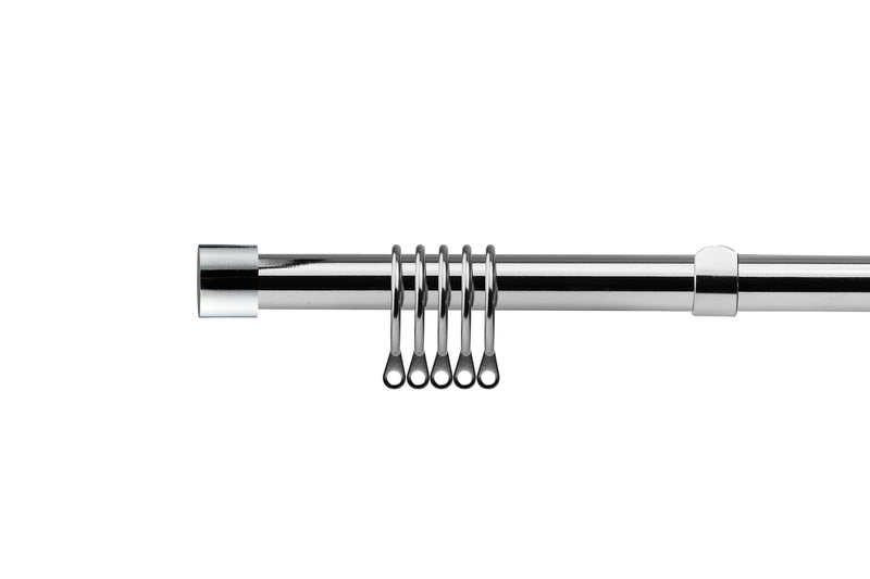 Full Stop - Extendable Curtain Pole with rings and pair of end finials in Chrome