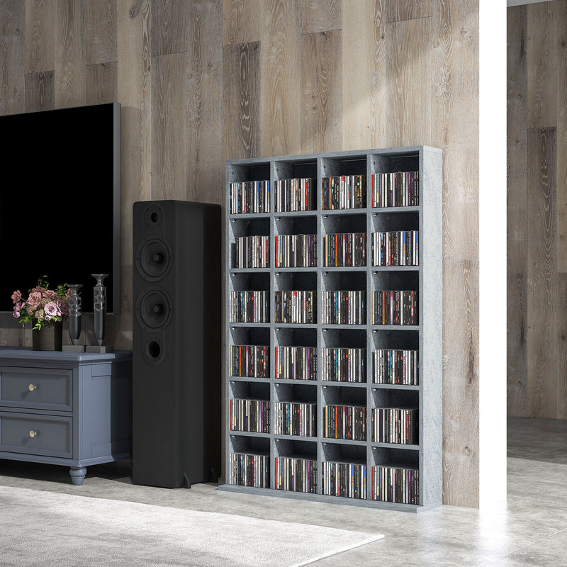 HOMCOM DVD CD Media Storage Rack, Video Display Unit, 89 X 130.5 Cm, Natural Wood Finish/Grey