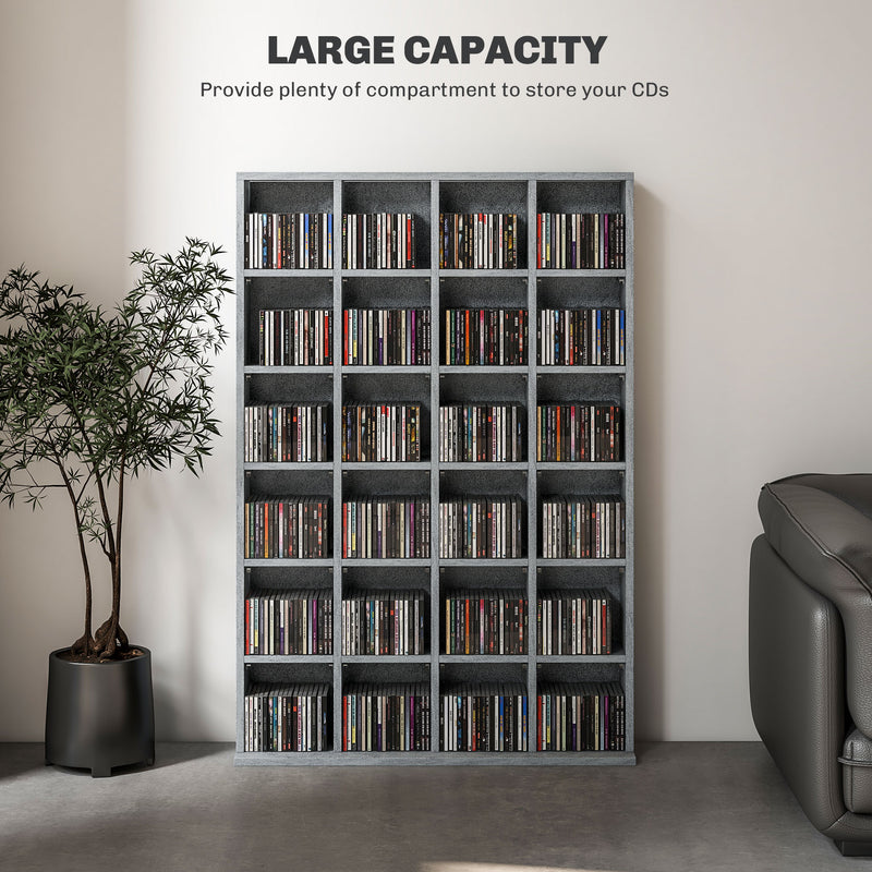 HOMCOM DVD CD Media Storage Rack, Video Display Unit, 89 X 130.5 Cm, Natural Wood Finish/Grey
