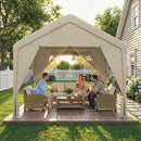 Outsunny 3 X 3 M Outdoor Patio Gazebo With Netting And Curtains, Khaki