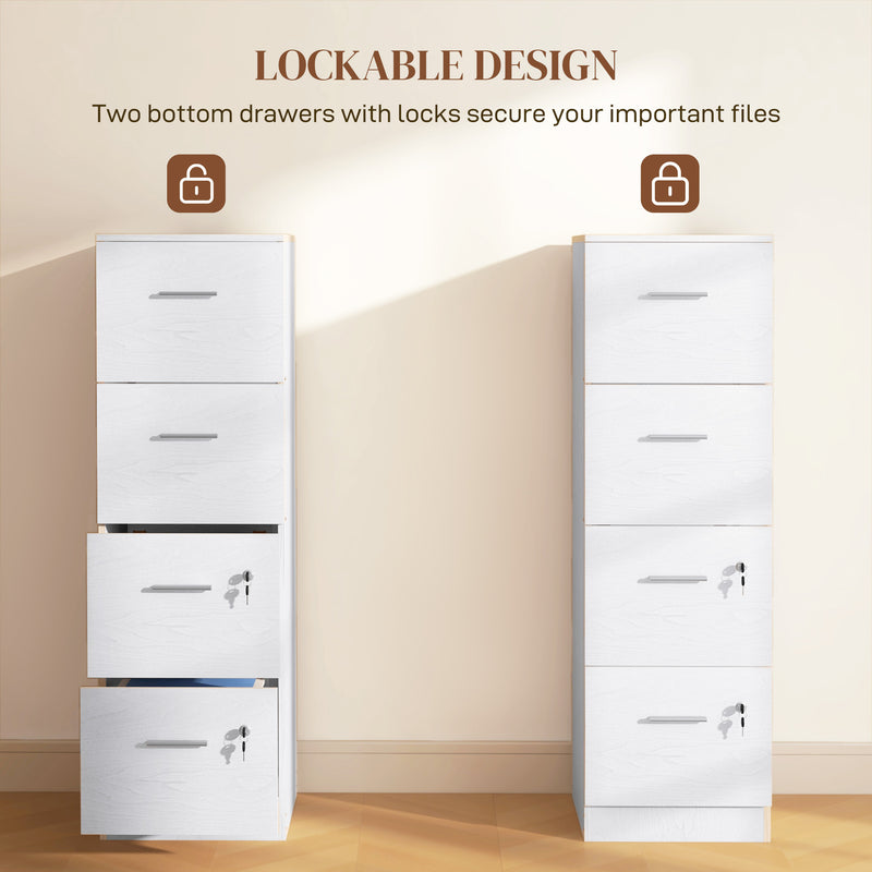 HOMCOM 4 Drawer File Cabinet Locking Filing Cabinet, Wood Effect