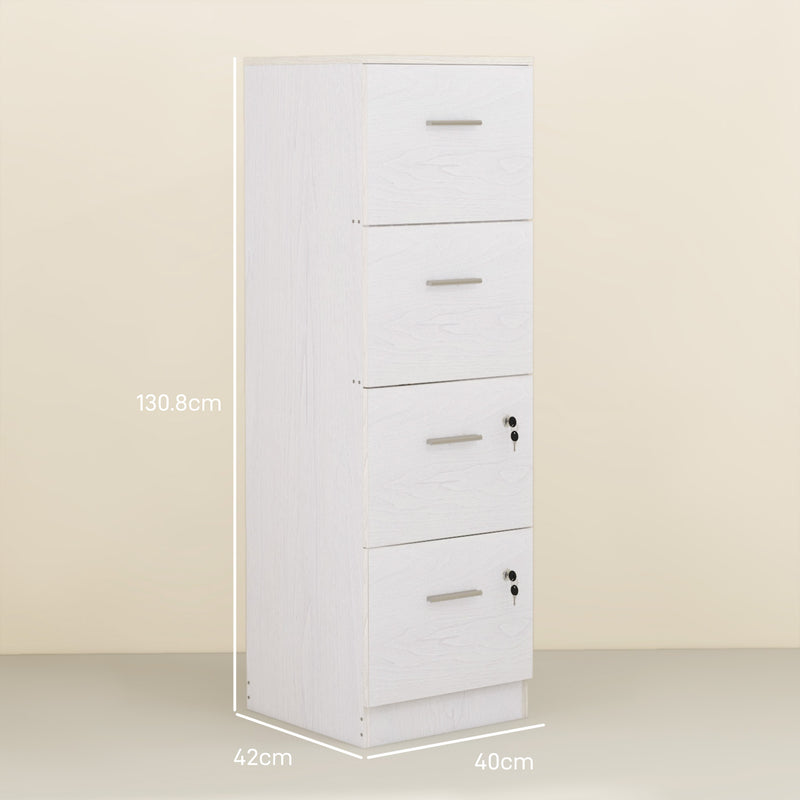 HOMCOM 4 Drawer File Cabinet Locking Filing Cabinet, Wood Effect
