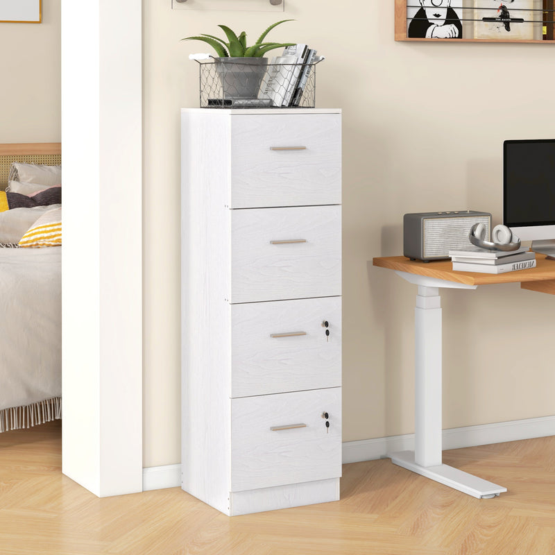 HOMCOM 4 Drawer File Cabinet Locking Filing Cabinet, Wood Effect