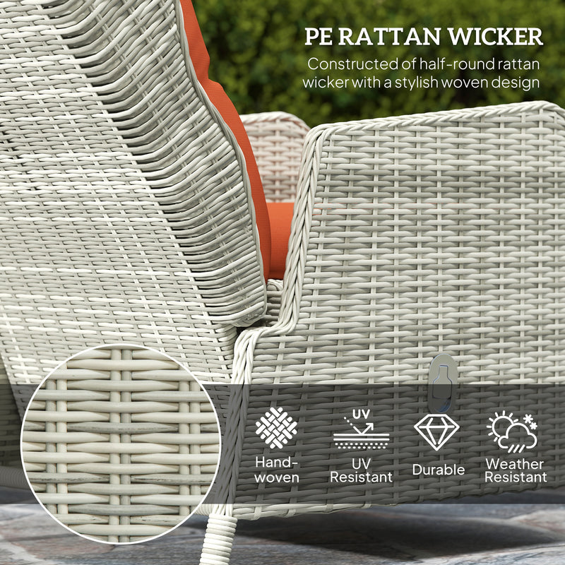 Outsunny Recliner Rattan Garden Furniture W/ Two-tier Table, Orange