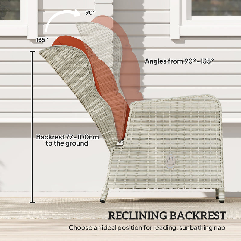 Outsunny Recliner Rattan Garden Furniture W/ Two-tier Table, Orange
