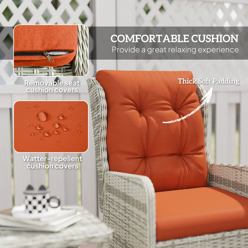 Outsunny Recliner Rattan Garden Furniture W/ Two-tier Table, Orange