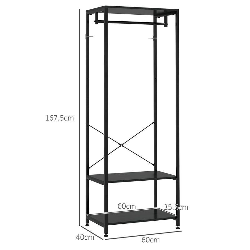 HOMCOM Coat Rack, 2-in-1 Clothes Stand with Shoe Storage for Hallway, Black
