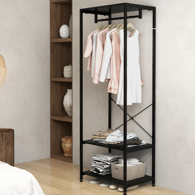 HOMCOM Coat Rack, 2-in-1 Clothes Stand with Shoe Storage for Hallway, Black
