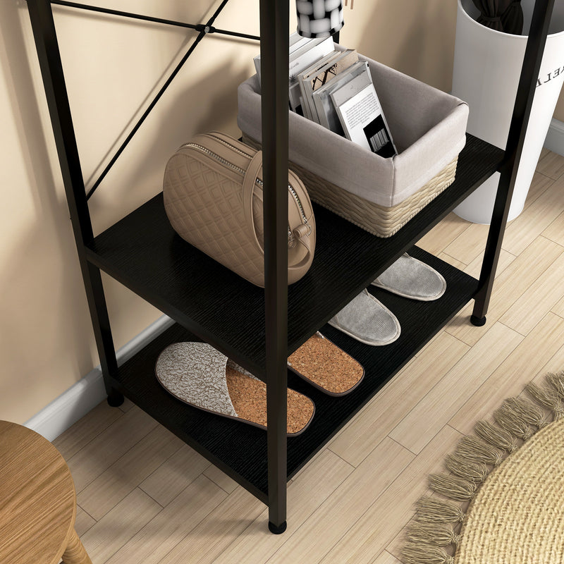 HOMCOM Coat Rack, 2-in-1 Clothes Stand with Shoe Storage for Hallway, Black