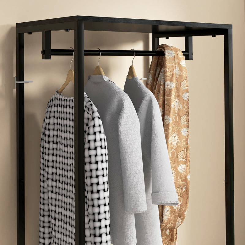 HOMCOM Coat Rack, 2-in-1 Clothes Stand with Shoe Storage for Hallway, Black