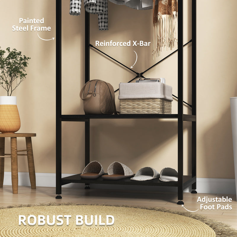 HOMCOM Coat Rack, 2-in-1 Clothes Stand with Shoe Storage for Hallway, Black