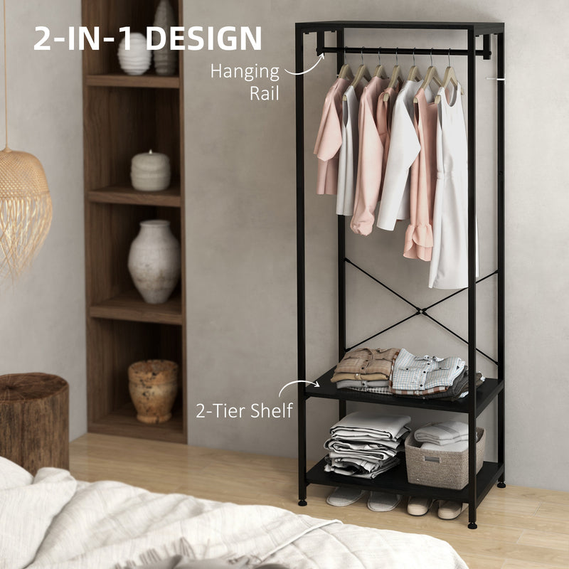 HOMCOM Coat Rack, 2-in-1 Clothes Stand with Shoe Storage for Hallway, Black