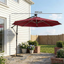 Outsunny 3 M Garden Cantilever Parasol With Solar Light, Rotation, Wine Red